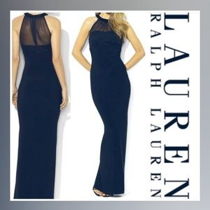 Ralph Lauren Illusion Neck Gown